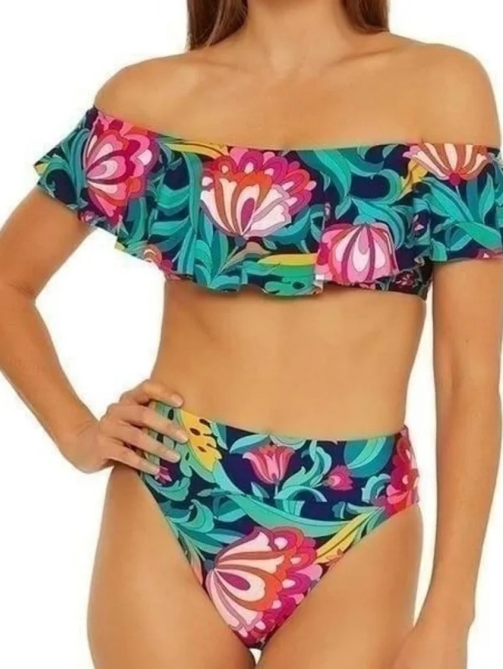 NWT 2 Piece TRINA TURK HI WAIST REVERSIBLE INDIA GARDEN BIKINI SIZE 10